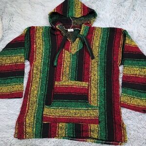 Vel-Mex Sweatshirt Mens  L‎ Green Poncho Hoodie Pocket Beach Comfy Vacay